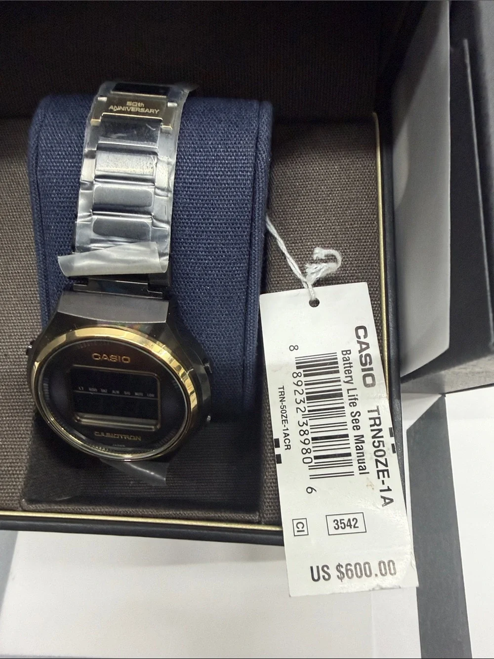 Casio Digital Watch in Black and Gold with Metal Bracelet 50th Anniversary